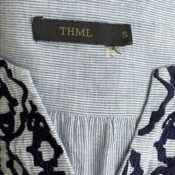 Anthropologie THML Madelyn Embroidered Top in Blue Pinstripe Size Small - Picture 6 of 7